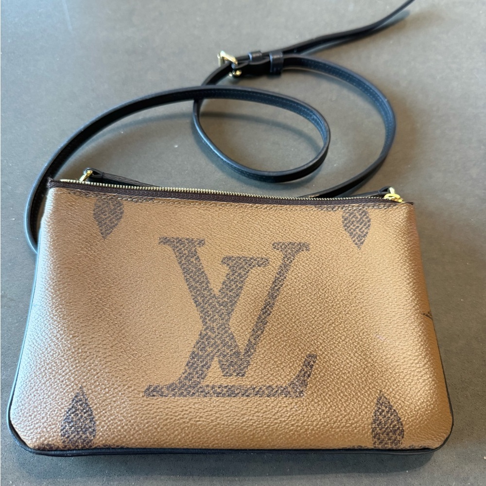 Louis Vuitton Brown Monogram Crossbody Pouch with Black Strap